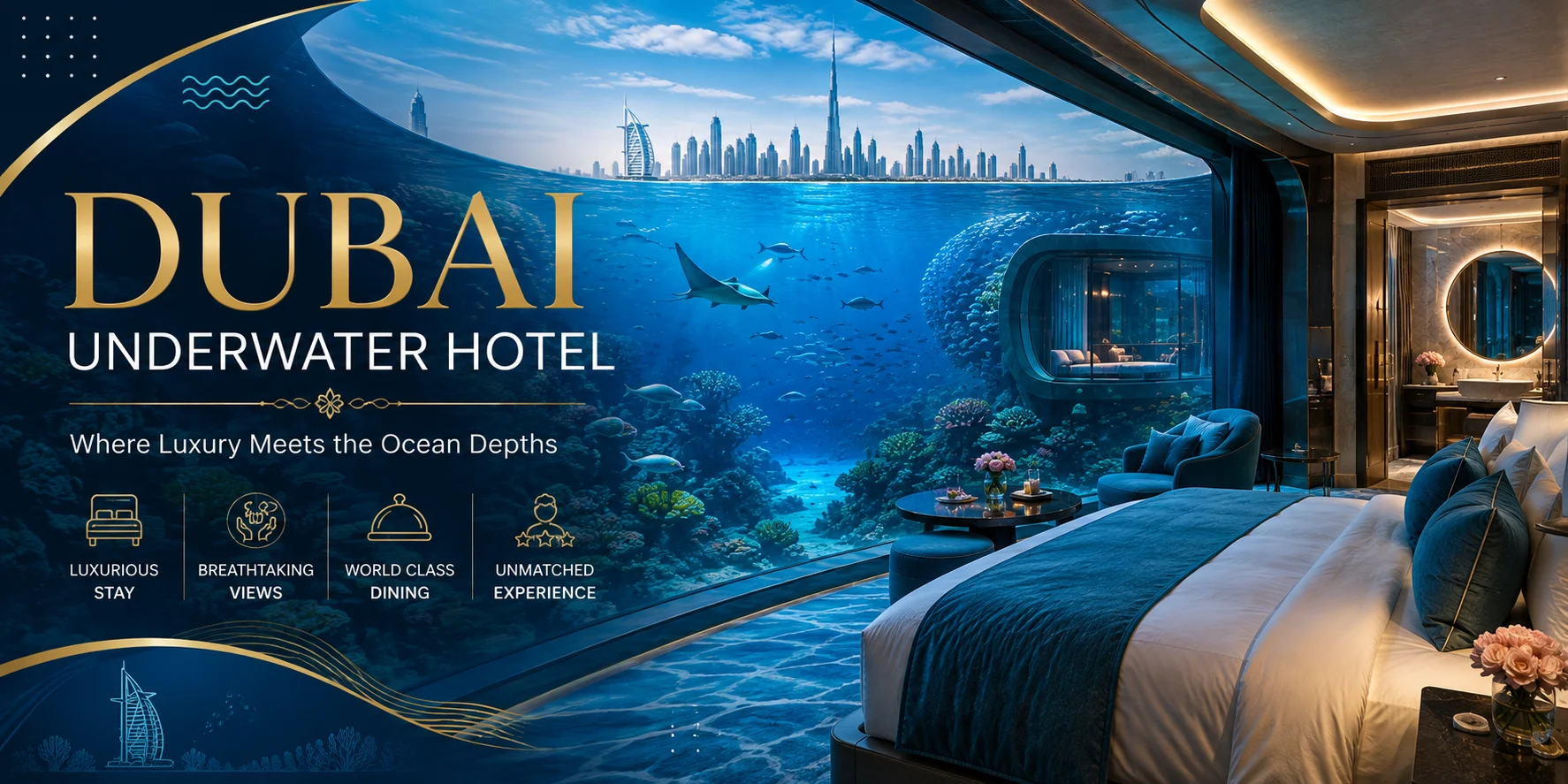 Underwater hotel Dubai suite with Ambassador Lagoon view