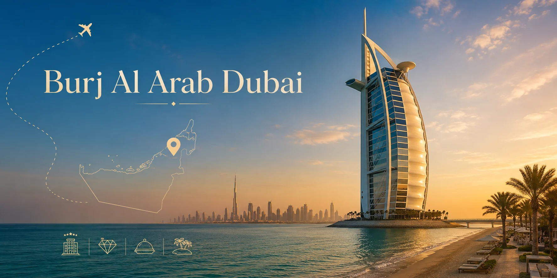 Burj Al Arab Dubai sail-shaped hotel on its man-made island off Jumeirah Beach