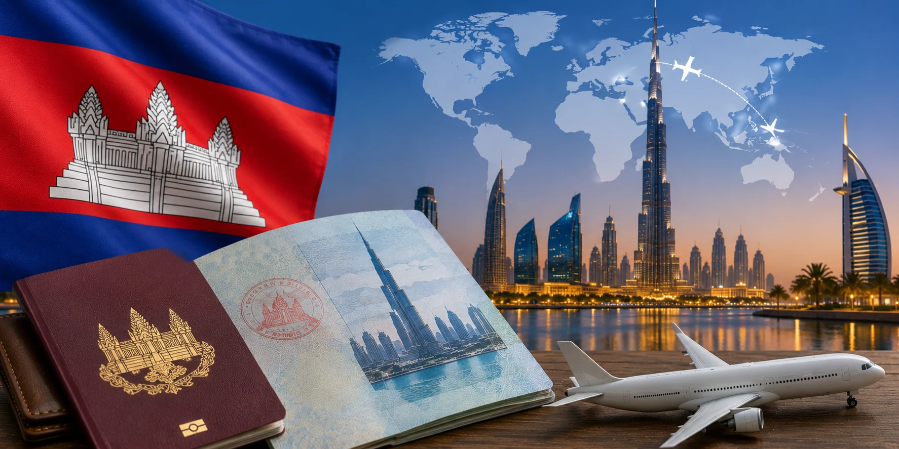 Cambodian passport prepared for a Dubai visa application