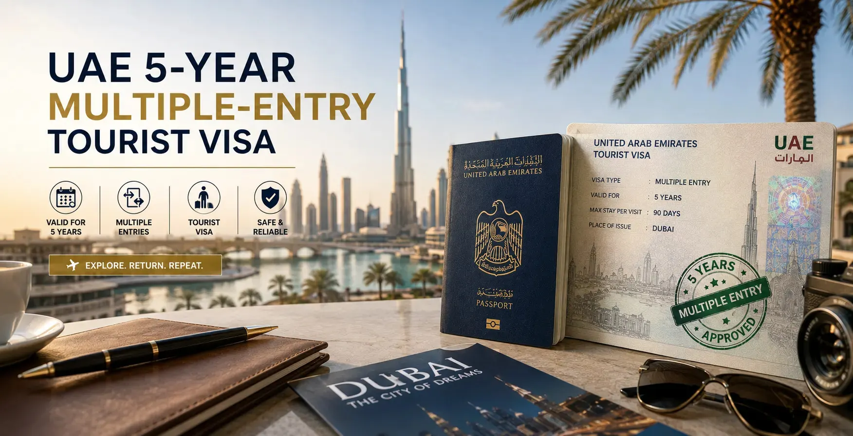 UAE 5-year tourist visa 90-day and 180-day stay rule.