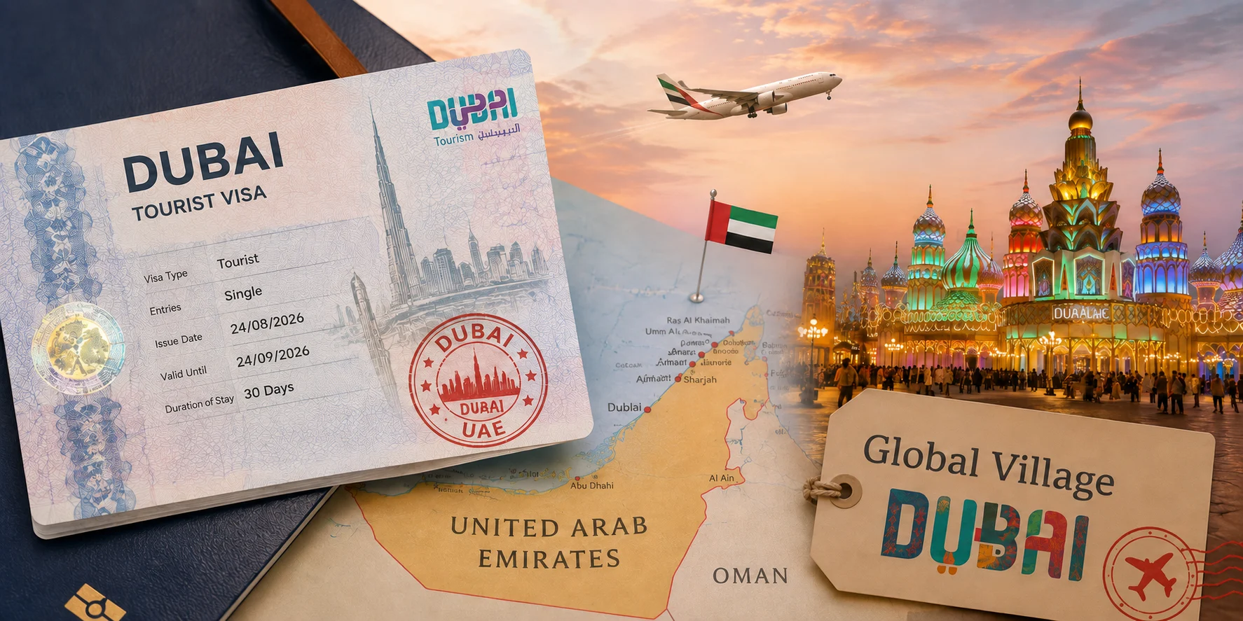 Global Village Dubai illuminated during the evening season